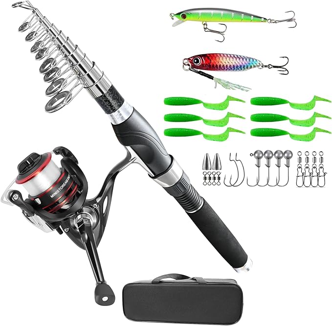 Fishing Pole Combo, 6.9ft 2Pcs Telescopic Rods Set, Collapsible Carbon Fiber Fishing Rod, Spinning Reel Set with Carrier B...