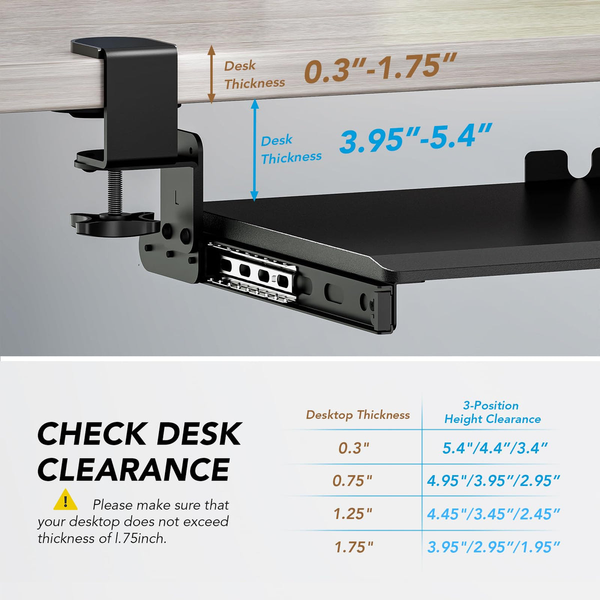 Keyboard Tray Under Desk Pull Out with Extra Sturdy C Clamp Mount System, 27.3 (32.5 inch Including Clamps) x 11 Inch Slide-Out Platform Computer Drawer for Typing Black AX01WB01