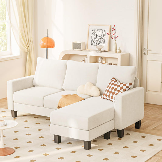 YESHOMY Small Couches for Living Room, Modern Sectional Couch, Comfy Sofa with L-Shaped Chaise, Convertible Sofas with Ottoman and Side Pockets for Small Space, Beige