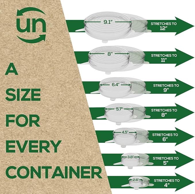 unwasted Reusable Silicone Lids (Large) – Upgrade Your Kitchen Gadgets with Our Silicone Covers for Food Storage – Reusable Silicone Stretch Lids and Food Covers for Containers Up to 9” (Pack of 4)