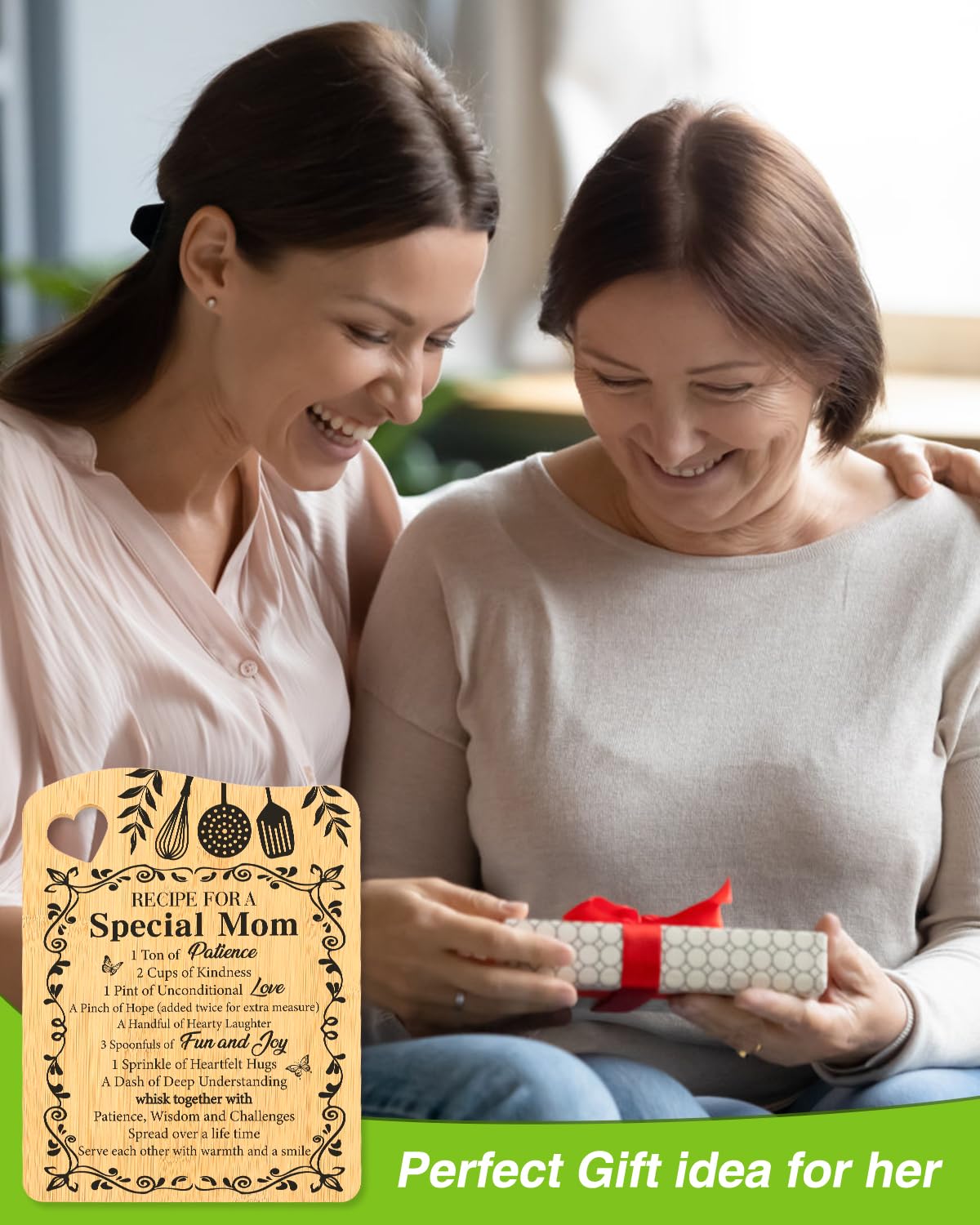 Aremdys Gifts for Mom,Popular Mom Birthday Gifts from Daughter Son Bamboo Cutting Board Set Best Mom Ever Gift Ideas for New Mom Step Mom,Recipe for Special Mom Chopping Board