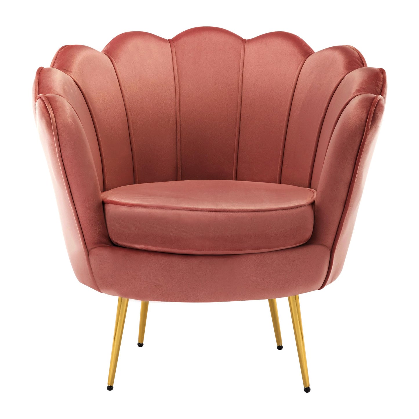 DAGONHIL Mid Century Modern Upholstered Accent Chair,Petal Vanity Chair,Retro Leisure Velvet Single Sofa with Golden Metal Legs for Living Room/Bedroom/Makeup Room, Rose Pink