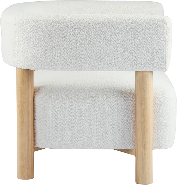 Christopher Knight Home Carly Low Profile Accent Chair, Round Backrest Side Chair, Living Room Armchair with Boucle Fabric Cushion, Comfy Reading Chair for Bedroom, Wooden Single Lounge Sofa, White