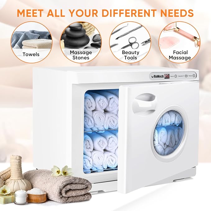 ROMECH 23L Hot Towel Warmer Cabinet, Professional Towel Heater with LED Temperature Display Setting, Extra Large Capacity Towel Warmers for Spa Massage Salon Home (White, 23L)
