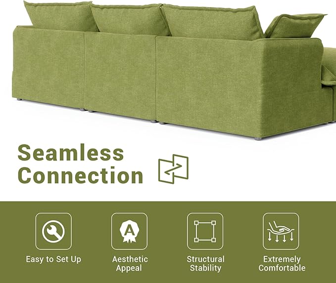 Intuition Decor Modular Convertible Cloud Sectional Sofa,182.6" Large Sofa Set for Living Room,5 Seat V-Shaped Modern Down Fill Sectional Sofa Fabric Modular Couch with Corner,Green