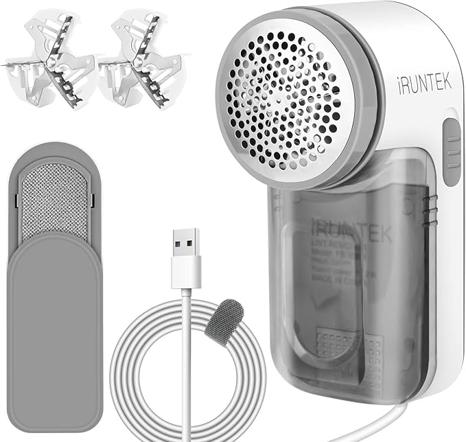 iRUNTEK Wired Fabric Lint Remover, Plug-in Lint Shaver and Brush 2 in 1,Sweater Defuzzer for Removing Fuzz, Lint Balls, Pills, Bobbles from Clothes, Furniture, Carpet, Couch