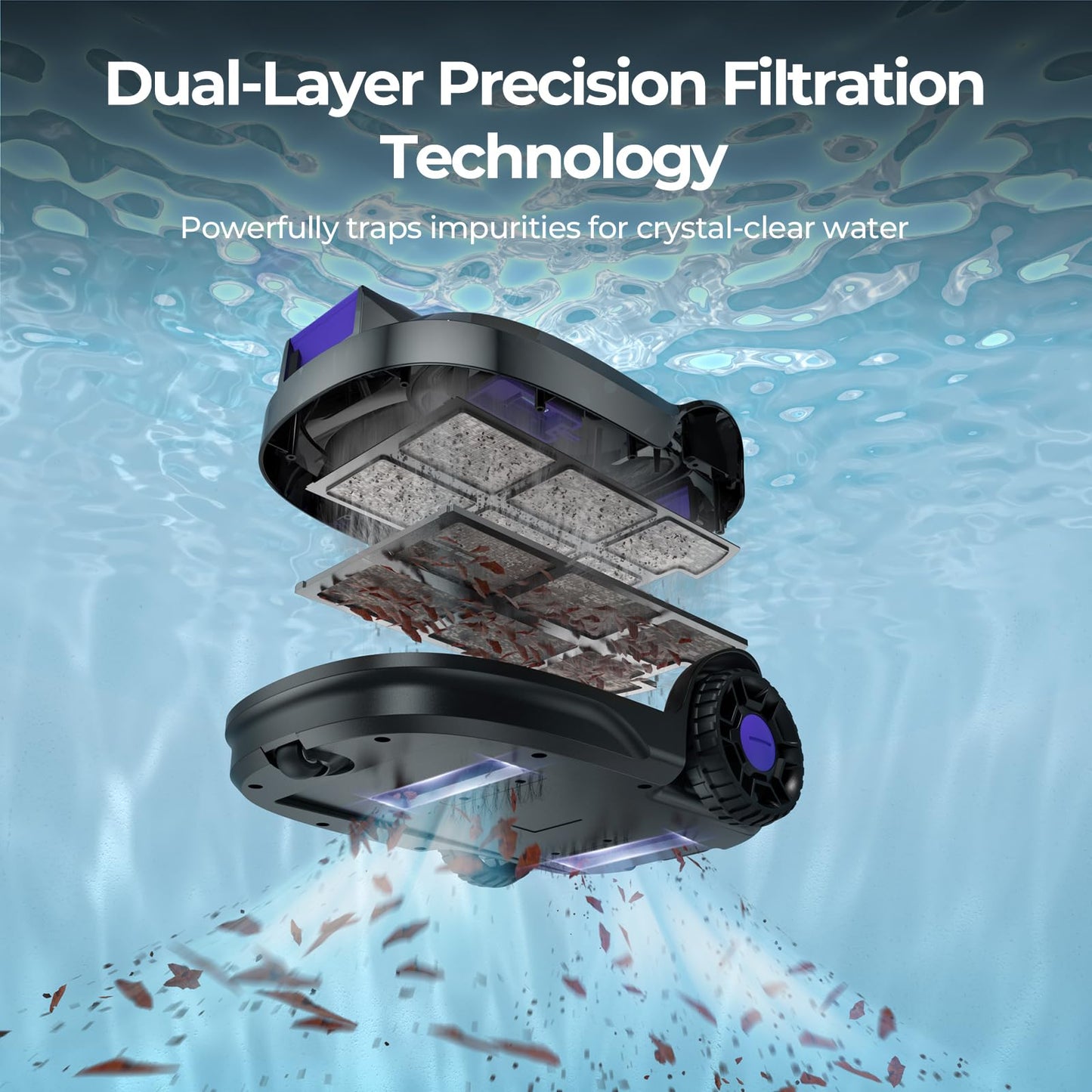 Redroad Robotic Pool Cleaner with Dual-Drive Motors,Dual-Layer Filtration, 180Min Runtime, Powerful Cordless Pool Vacuum for Above-Ground & Flat Pools,Auto-Parking Design,Double Suction Port