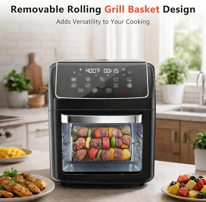 Simple Deluxe 10-in-1 Air Fryer Oven 12.6 Qt, Digital Preset Airfryer with Visible Window, Nonstick and Dishwasher-Safe Basket, Air Fry, Roast, Bake, Dehydrate, Fries, 1700W, Gary