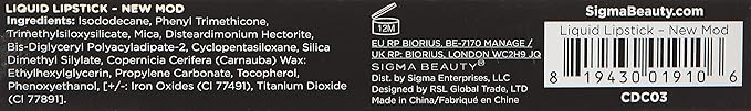 Sigma Beauty Liquid Lipstick – Bold and Luxurious Liquid Matte Lipstick with a Satin Finish - Clean, Vegan Cruelty Free Makeup (New Mod)