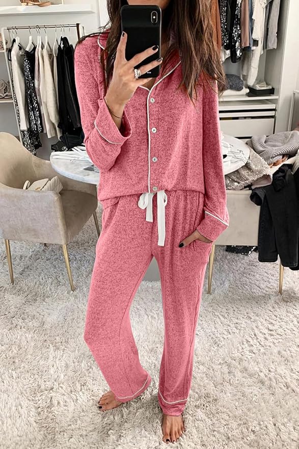 Aamikast Women's Pajama Sets Long Sleeve Button Down Sleepwear Nightwear Soft Pjs Lounge Sets