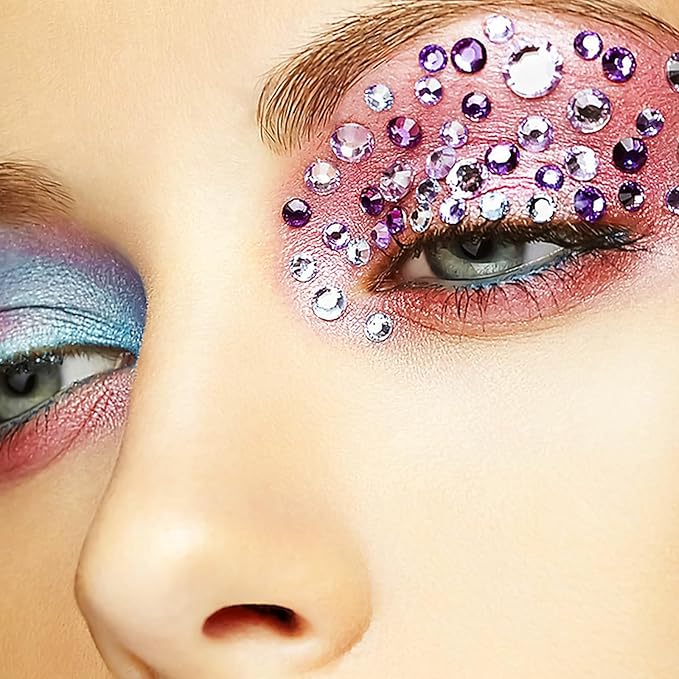3/4/5/6MM Face Gems 975PCS Temporary Tattoo Sticker Face Gems Rhinestones Stickers Hair Nails Craft DIY Decor Gem Stickers Jewels Crystals Pearls Self Adhesive for Makeup Body (lightpurple)