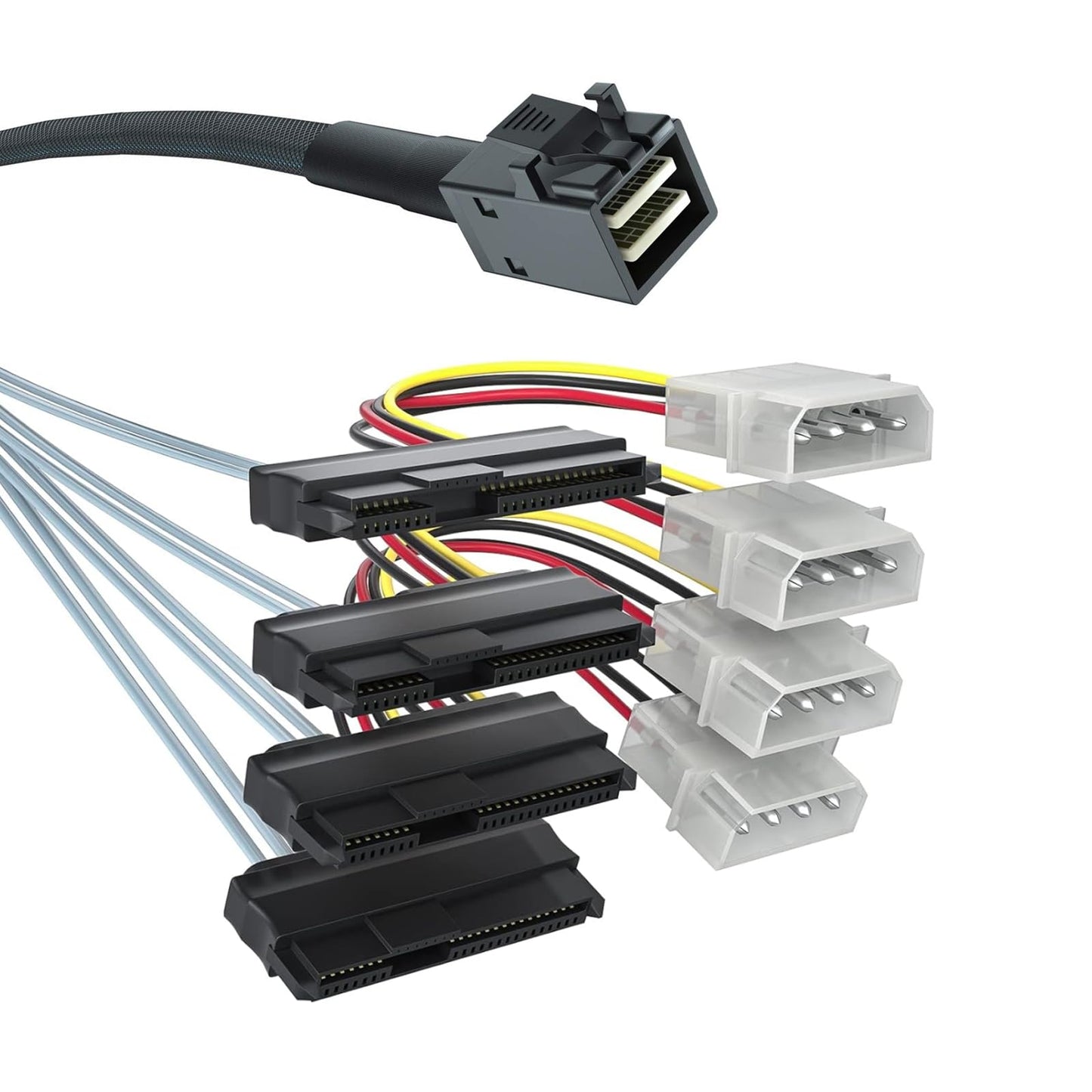 Internal Mini Sas Hd Sff-8643 To 4Xsff-8482 Fan-Out Sas Cable With Ide Molex Sata Power For Raid Controller To Hard Drive, 12Gb/