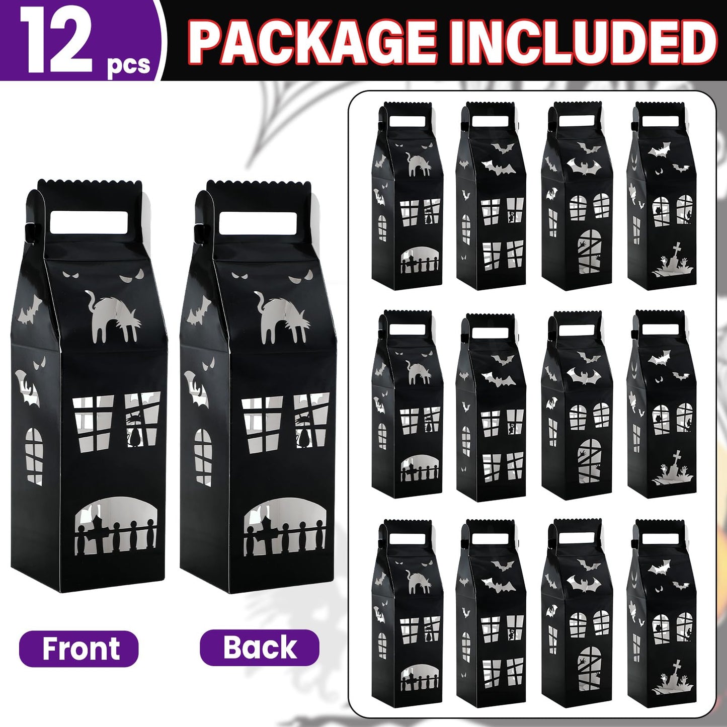 CHUNNIN 12pc Halloween Haunted House Gift Boxes for Party Decorations - House Shaped Treat Boxes with Handle