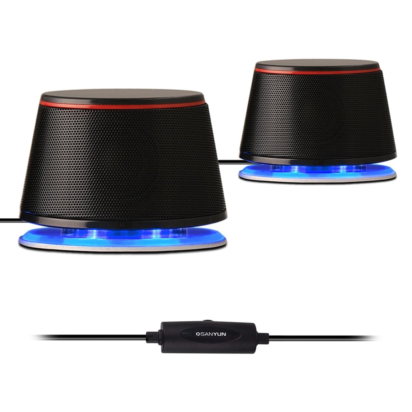 Sanyun SW102 Computer Speakers, 5Wx2, Deep Bass in Small Body, Stereo 2.0 USB Powered 3.5mm Aux Multimedia Speakers, Built-in Bottom Bass Radiators, PC Laptop Desktop Speakers, Black
