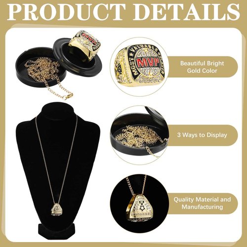 Loetere MVP Ring Most Valuable Player Ring Ball Games MVP Rings Sport Championship Trophy Ring with Display Neck Chain for Winner Tournament League Team Award Gift(Gold,12 Pcs)