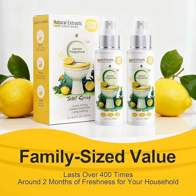 Toilet Spray Bathroom Deodorizer : Natural Essential Oil Odor Eliminator Pre and Post Use for Women & Men Home Travel 2 Pack