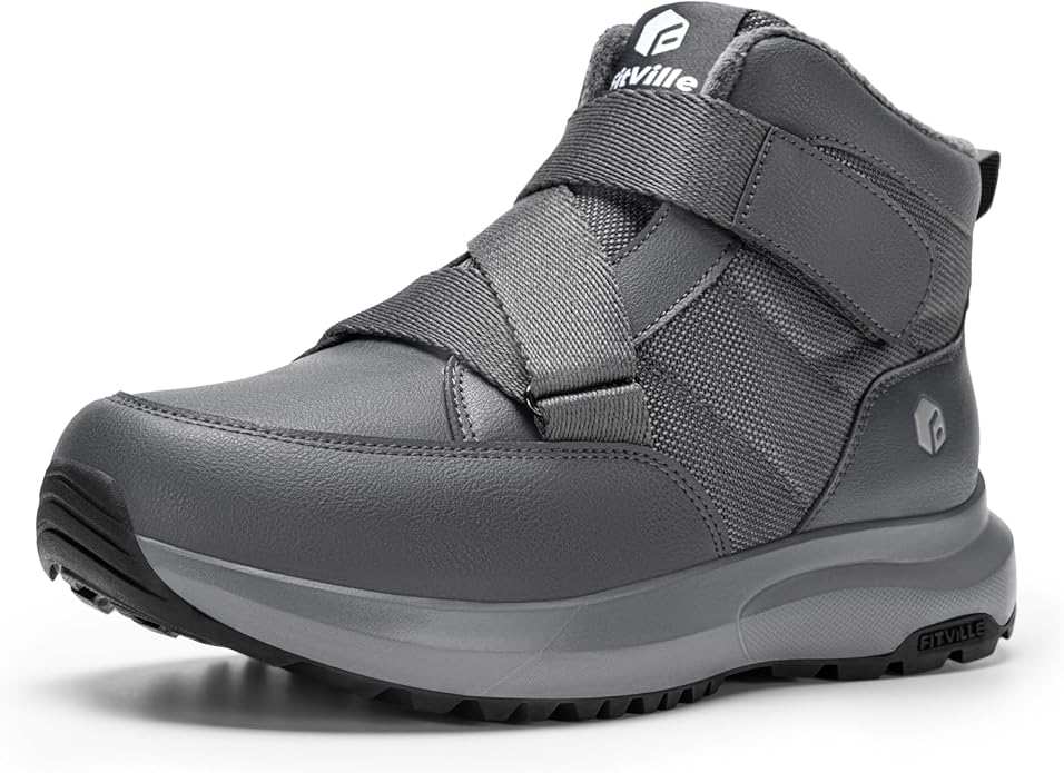 FitVille Mens Snow Boots Extra Wide Width Slip On Winter Boots Shoes Water Resistant Outdoor Warm Lined