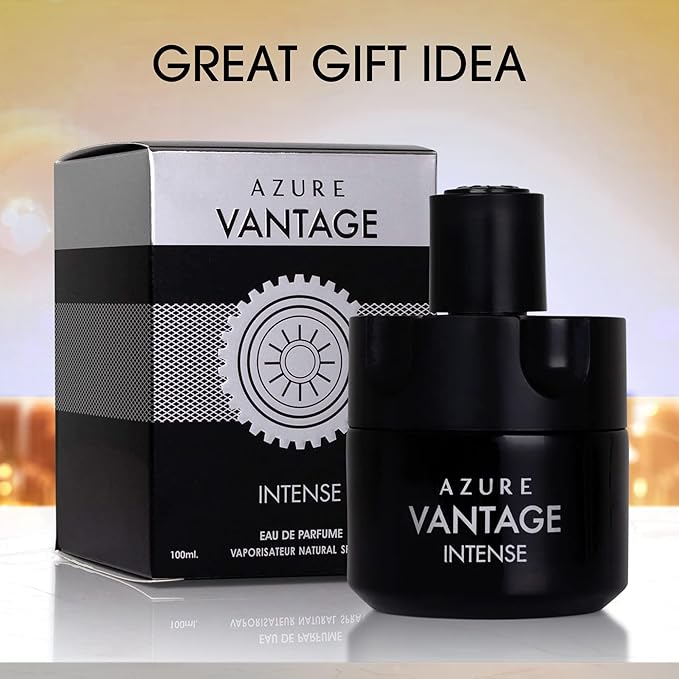 NovoGlow Azure Vantage Intense Eau De Parfum Spray - Long Lasting Warm & Masculine Fragrance - 100ml - Includes Carrying Pouch - Gift for All Men & Occasions