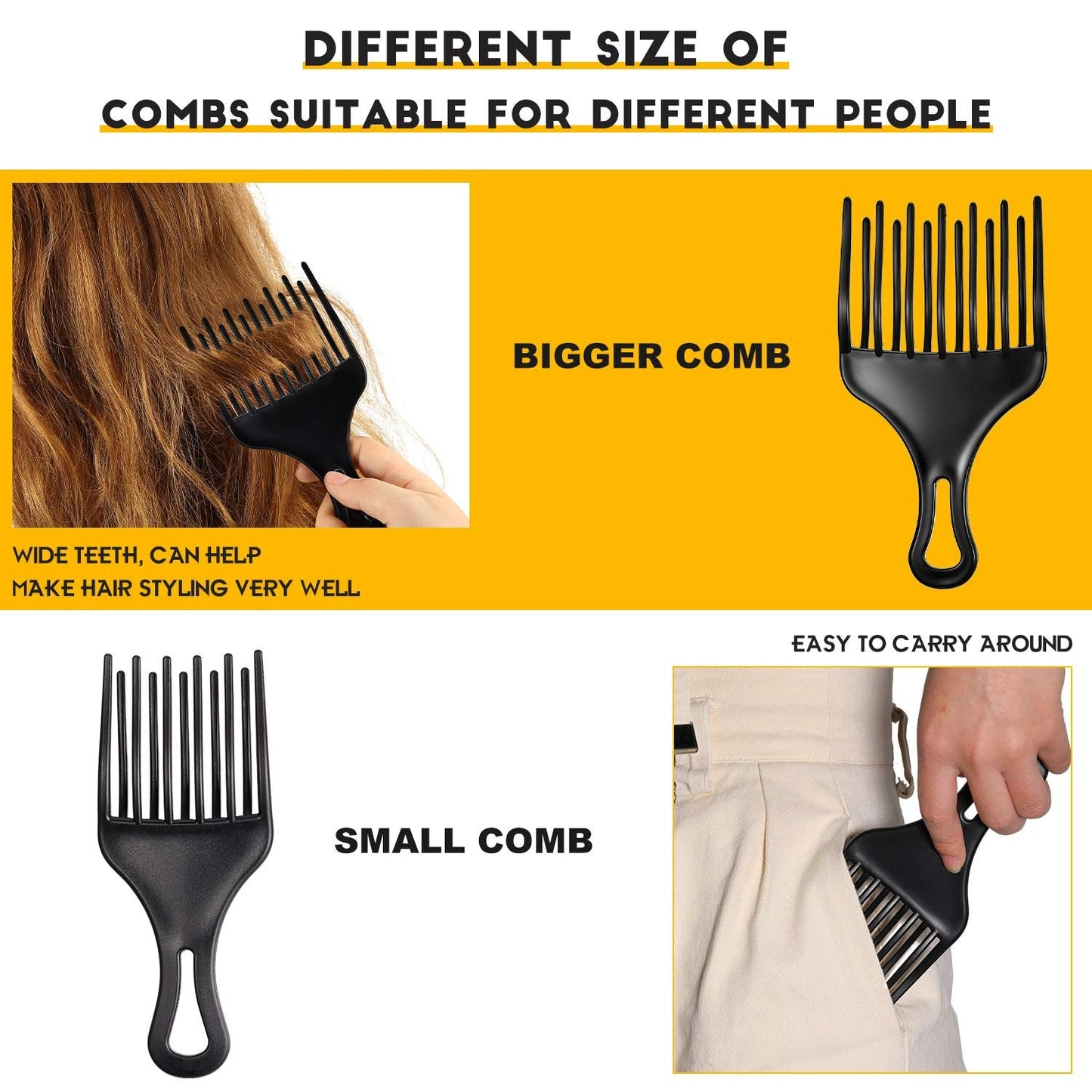 2 Pieces Double Fist Hair Lift Combs - Large and Small Plastic Detangle Wig Braid Pick Hair Styling Tool for Women Men (3.8 x 7