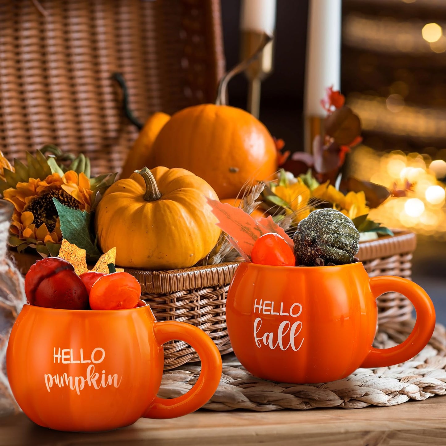 GlikCeil 2 Pcs Fall Pumpkin Coffee Mugs Thanksgiving Tiered Tray Decoration Autumn Ceramic Spice Cups 17 oz for Home Kitchen Fall Y'all Table Centerpieces Farmhouse Accessories Housewarming Gift
