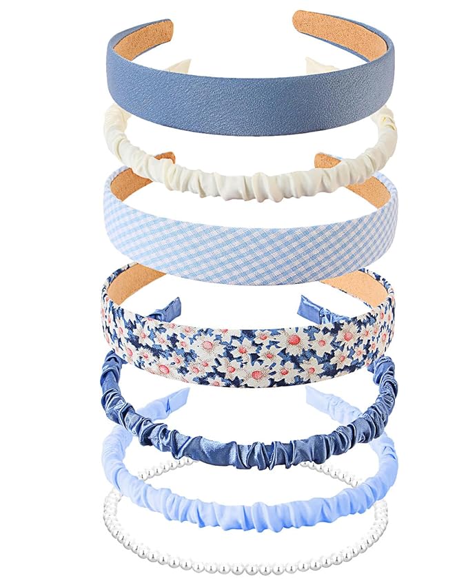 JELIEE 7 Pack Different Designs Non-Slip Headbands for Women - Fashion, Flower, Cute Pearl, Twisted, Solid Blue and White ...