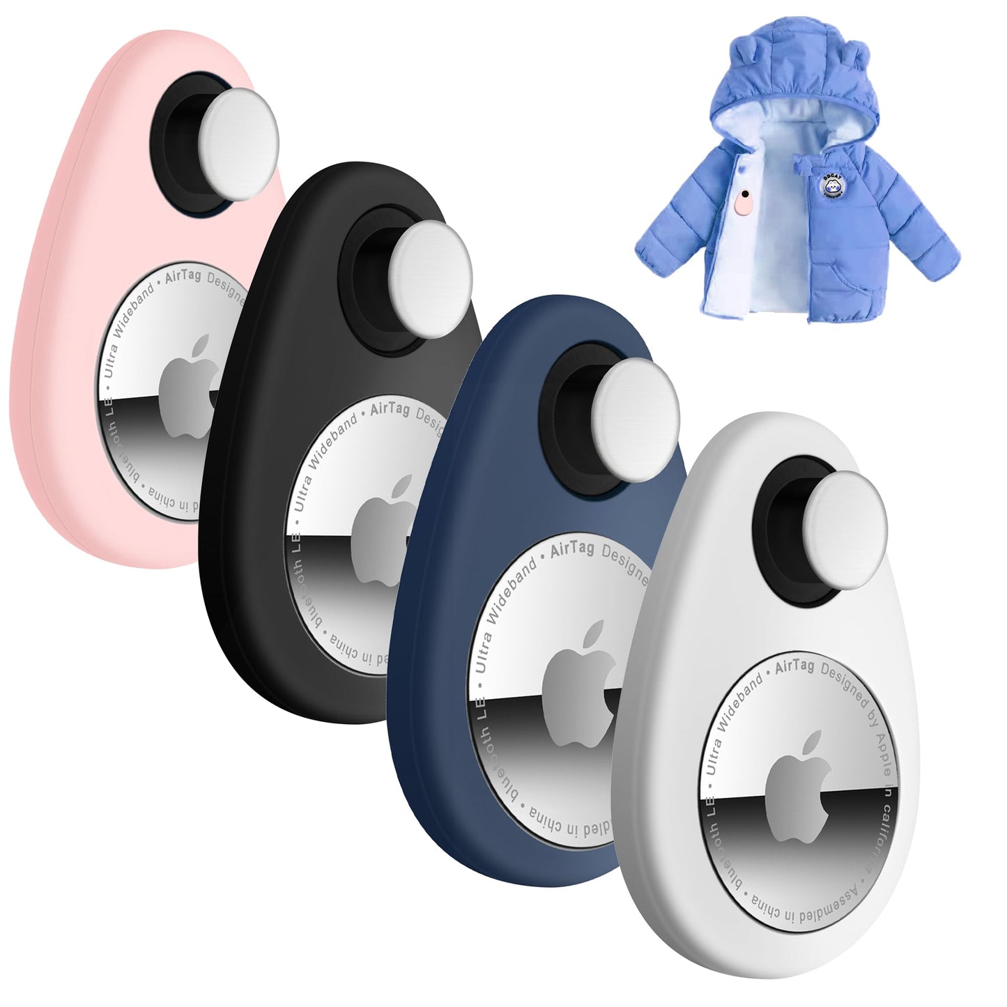 Airtag Holder for Kids Baby Toddler Hidden 2 Pack GPS Tracker Case  Anti-Removal Airtag Silicone Case with Safety Pins  Suitable for Children  Elderly  Pets  Backpack  Luggage (Black+White+Blue+Pink)-New