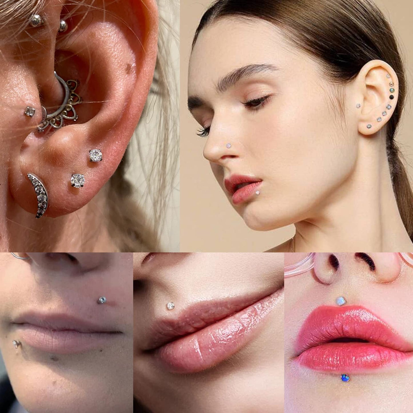 Xpircn 16G Clear Labret Monroe Lip Ring Tragus Helix Cartilage Earring Stud Piercing Jewelry with 3 mm CZ, 8 mm Bar