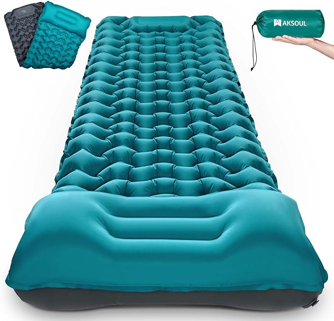 AKSOUL Camping Sleeping Pad with Pillow: Extra Thick 3.9 inch Ultralight Self Inflating Air Mat, Compact Lightweight Insul...