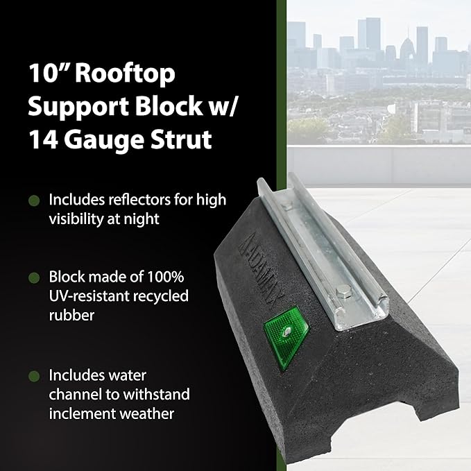 Adamax RTS14-10 Rooftop Support Block with Galvanized Steel Strut | Sleeper Curb Replacement, Black