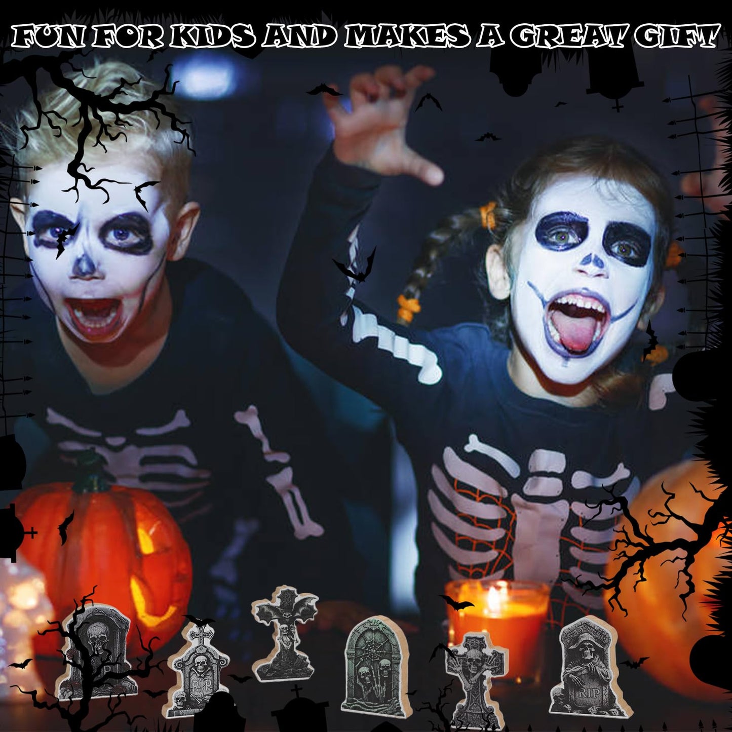 DIYASY 12 Pcs Halloween Miniature Tombstones Figurines, Mini Resin Graveyard Gravestone Tiny Village Headstones Accessories for Graves DIY Crafts Outdoor Home Fairy Garden Dollhouse Decor
