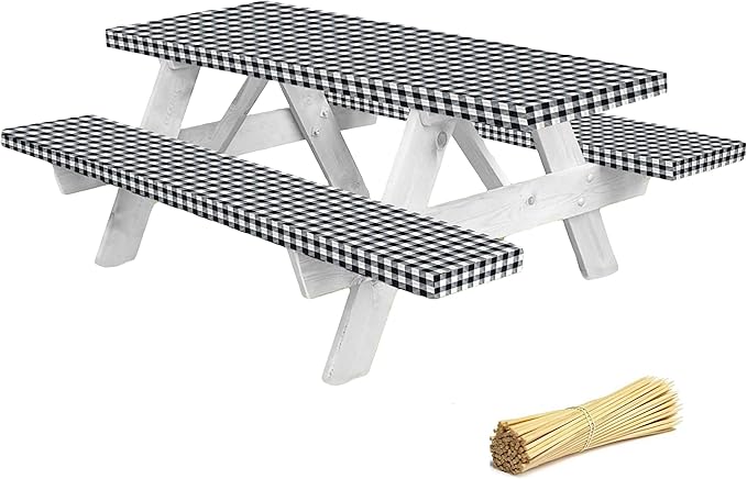LINPRO Premium Picnic Table Cover with Bench Covers Vinyl Fitted Elastic RV Camping Accessories and Camper Must Haves Wate...