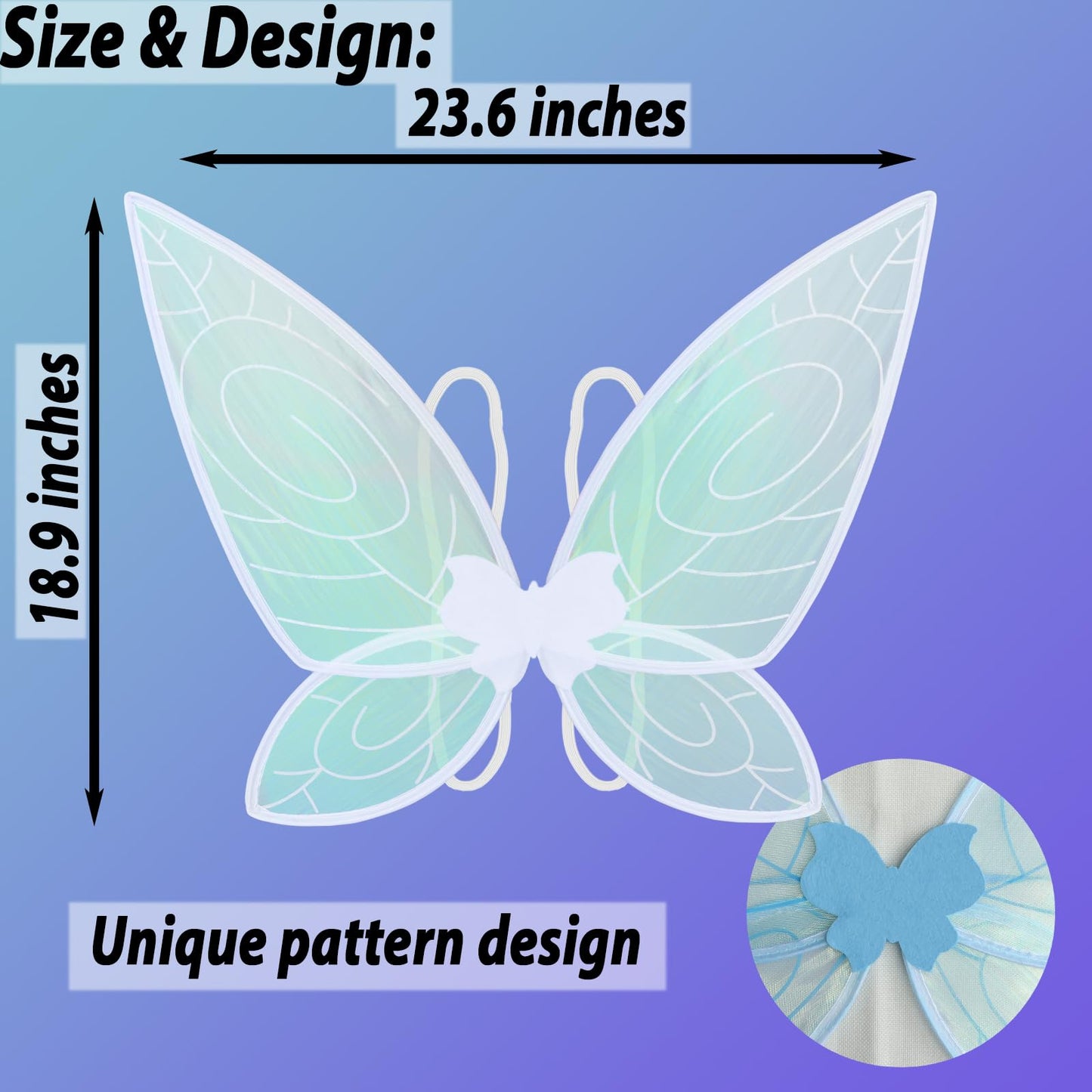 LOHZAQ Butterfly Fairy Wings Costume for Women Girl, Sparkle Princess Wing for Halloween Party Favor with Elf Ears Flower Crown (Black)