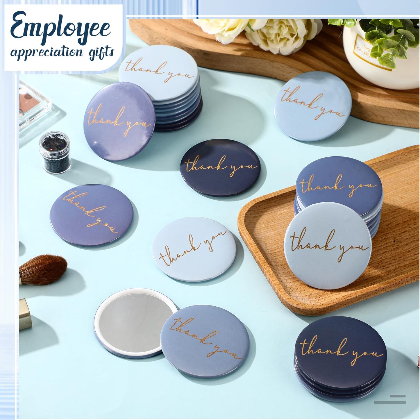 Tioncy 30 Pcs Thank You Compact Mirrors Bulk for Women Mini Purse Pocket Mirrors Back to School Gifts for Teacher Students Appre