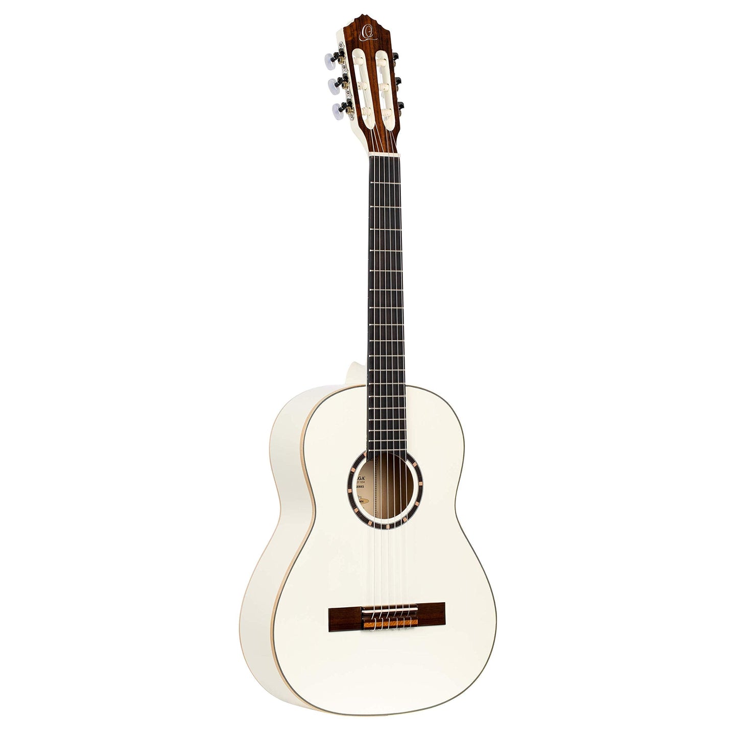 Ortega Guitars 6 String Family Series 3/4 Size Nylon Classical Guitar W/Bag, Right, Spruce Top-White-Gloss, (R121-3/4Wh)