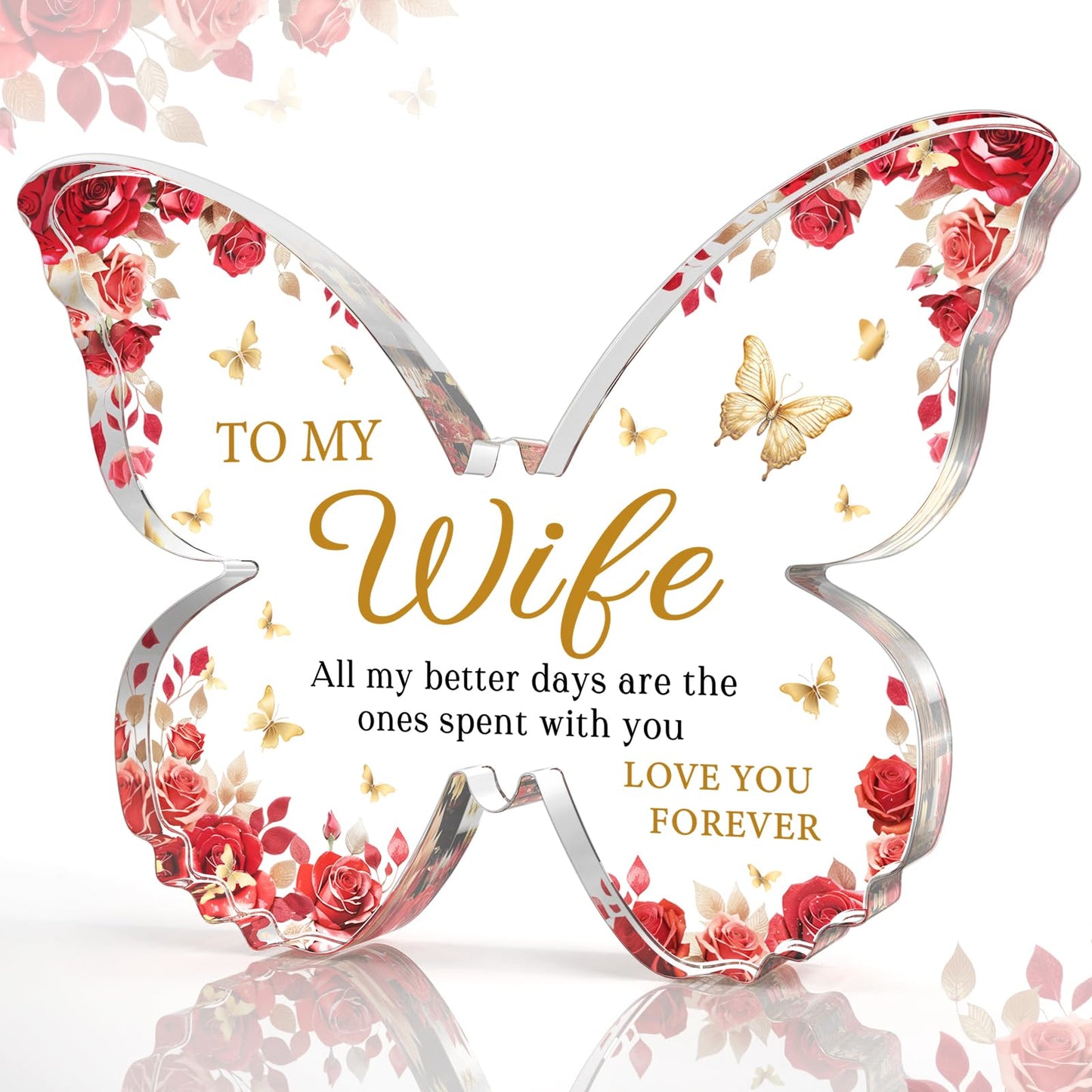 Glydein Romantic Wife Anniversary Birthday Gift Ideas, 5x3.8x0.5 Inch Butterfly Acrylic Plaque Decor, Mothers Day Valentines Christmas Wedding Present for Wife