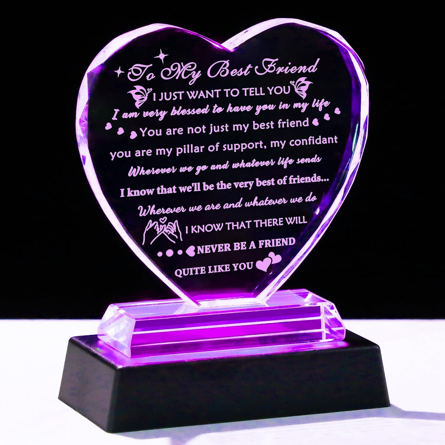 YWHL Best Friend Birthday Gifts with LED Base Bestie Gift for Women Crystal Heart Friendship BFF Gifts for Women Gift Ideas for Best Friend Female on Christmas
