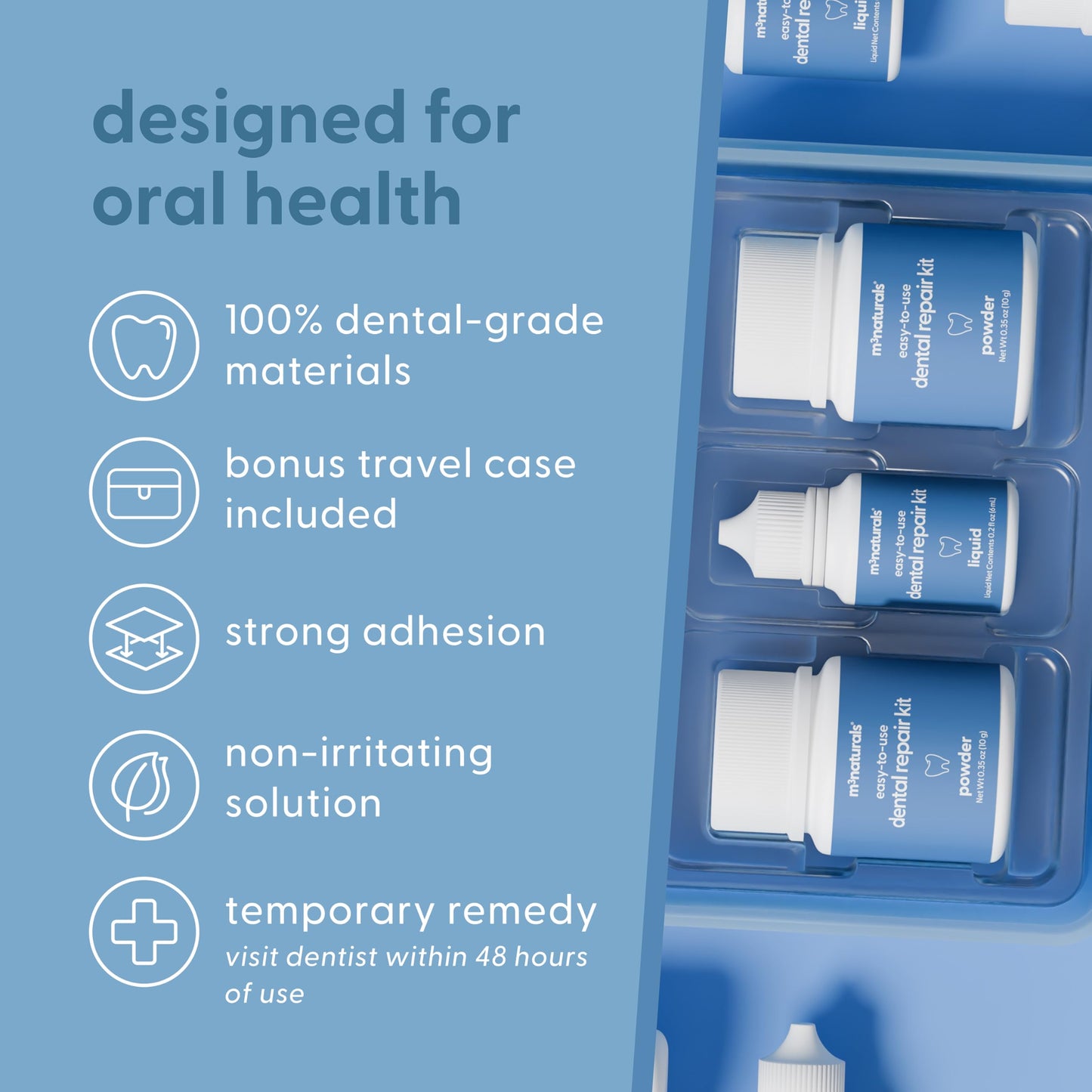 Dental Tooth Repair Kit, Dental-Grade Materials, Temporary Filling Composite for Cavities, Loose or Lost Crowns and Fillings, Caps and Inlays, Travel Case Included, by M3