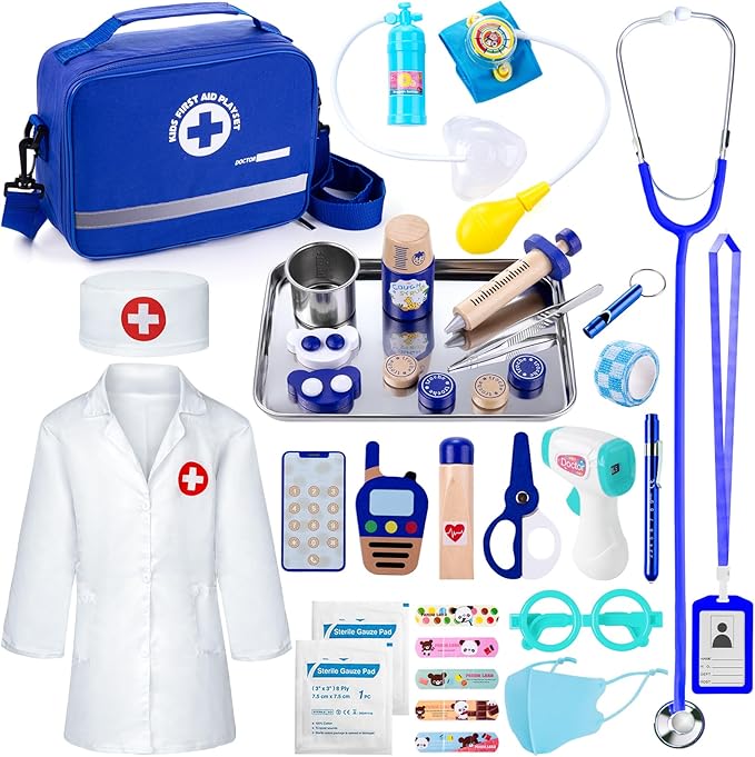EFO SHM Doctor Kit for Kids, 35 Pcs Kids Doctor Kit for Toddlers 3-5 with Medical Storage Bag & Real Stethoscope, Pretend ...