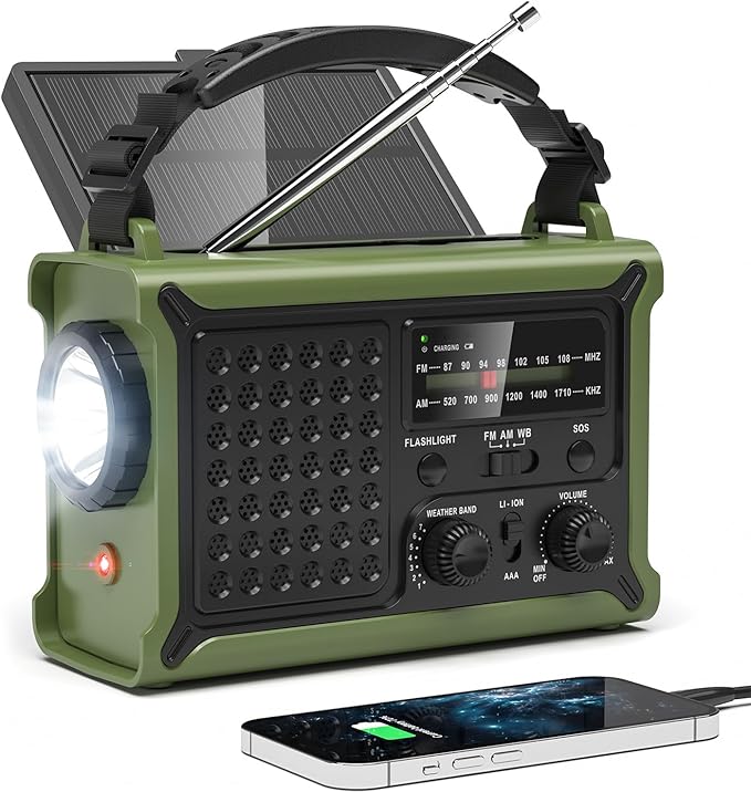 12000mAh/44400mWh Emergency Radio-NOAA Approved Weather Radio with AM/FM Portable Solar Panel/Hand Crank/AC Input Recharge...