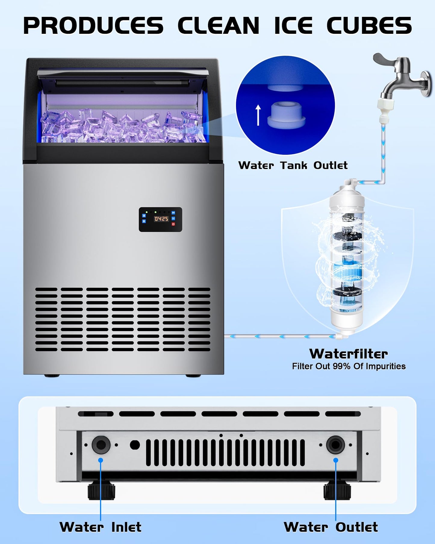 Quyndor Commercial Spray Drench Ice Maker Machine 150 Lbs/Day, Undercounter Ice Makers 100Lbs Storage Bin and 32 Ice Trays, Under Counter ice Maker for Home, Bar, Party
