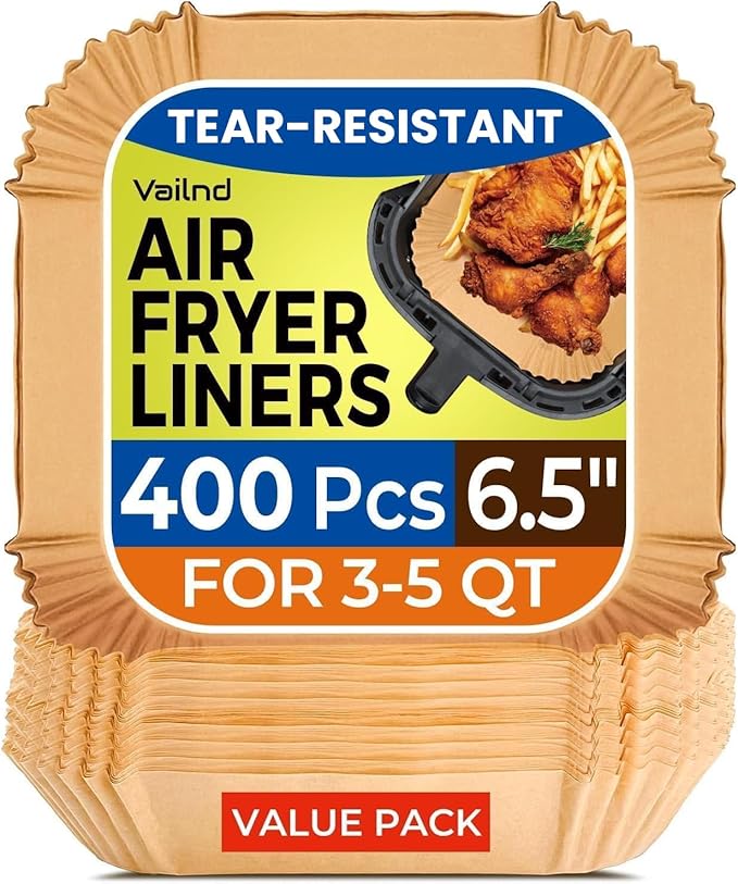 400 Pcs Air Fryer Paper Liners, 6.5" Square Air Fryer Liners Disposable, Heavy-Duty Parchment Paper for 2-4 qt Airfryer Basket, Non-Stick & Grease-Proof Baking Liner for Oven Pan