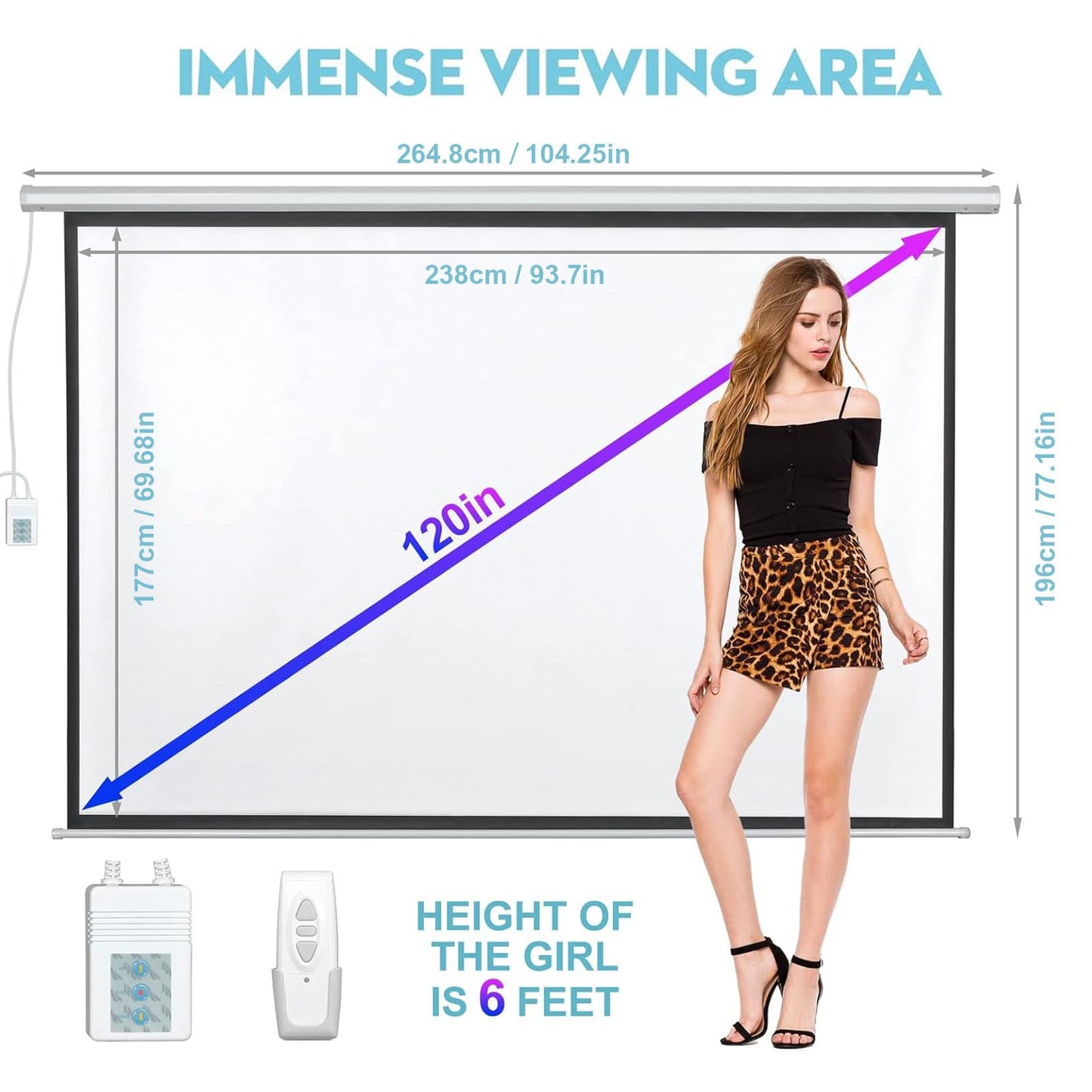 DINAH 120 Inch Electric Projector Screen with Remote, Automatic Air Indoor Drop Down, Motorized 4K 3D HD Projection for Movies