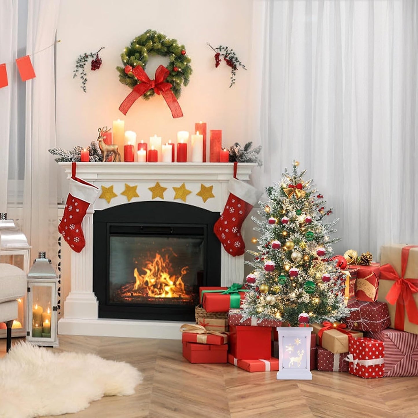 3 Ft Pre-Lit Christmas Tree, Artificial Christmas Trees with Lighting, Xmas Trees with 78 Led Lights, Christmas Decoration for Home, Office, Easy Assembly