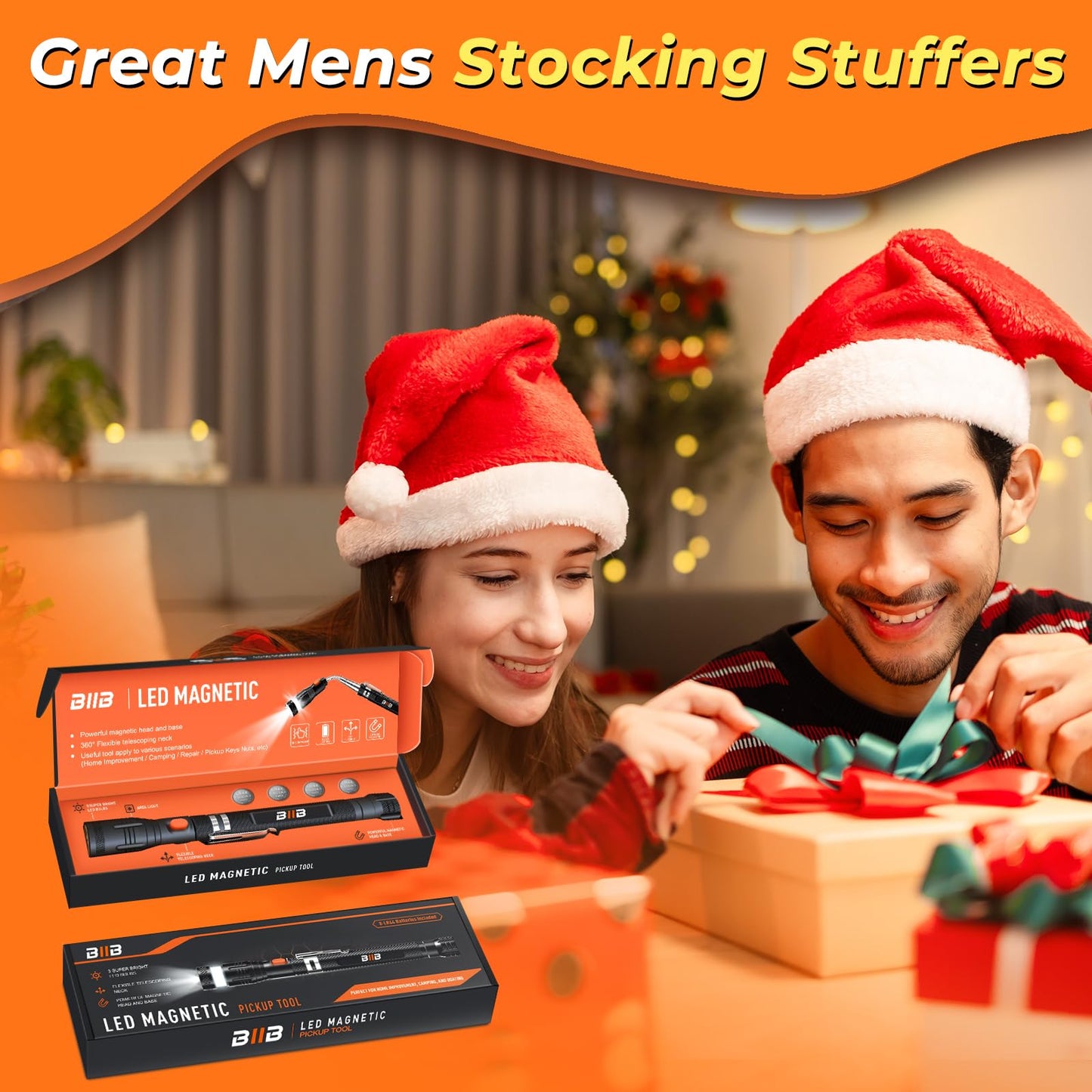 BIIB Stocking Stuffers for Men, Gifts for Men LED Telescoping Magnetic Pickup Tools, Mens Gifts for Christmas, Gifts for Dad Him Boyfriend, White Elephant Gifts, Dad Gifts for Mens Who Have Everything