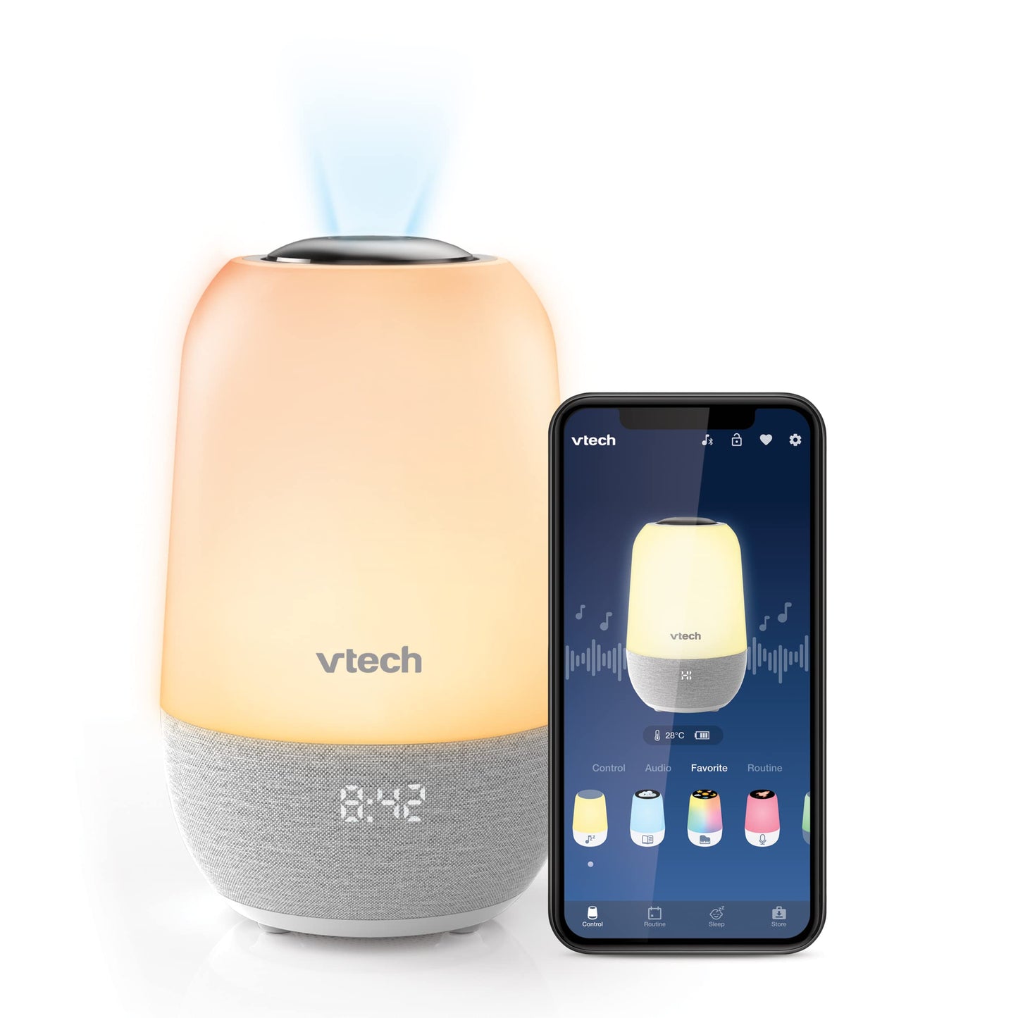 VTech BC8313 V-Hush Soothing Sleep Trainer with 200+ Stories, Lullabies, Sounds & Expert Sleep Program - Rechargeable Portable Bluetooth Speaker, Multi-Color Night Light, Glow-on-Ceiling Projector