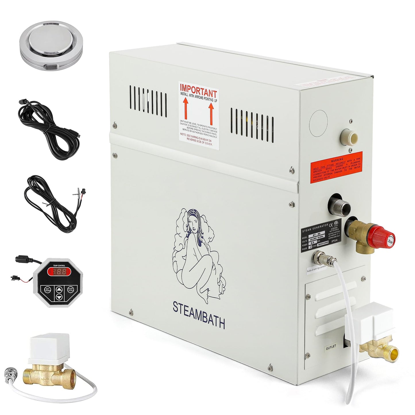 CGOLDENWALL 4.5KW Luxury Self-draining Steam Generator Shower Sauna Bath Home Steam Bath Spa Generator with waterproof Control and Auto Drain 95-131℉ for Suitable space heating 160 cubic feet (4.5KW)
