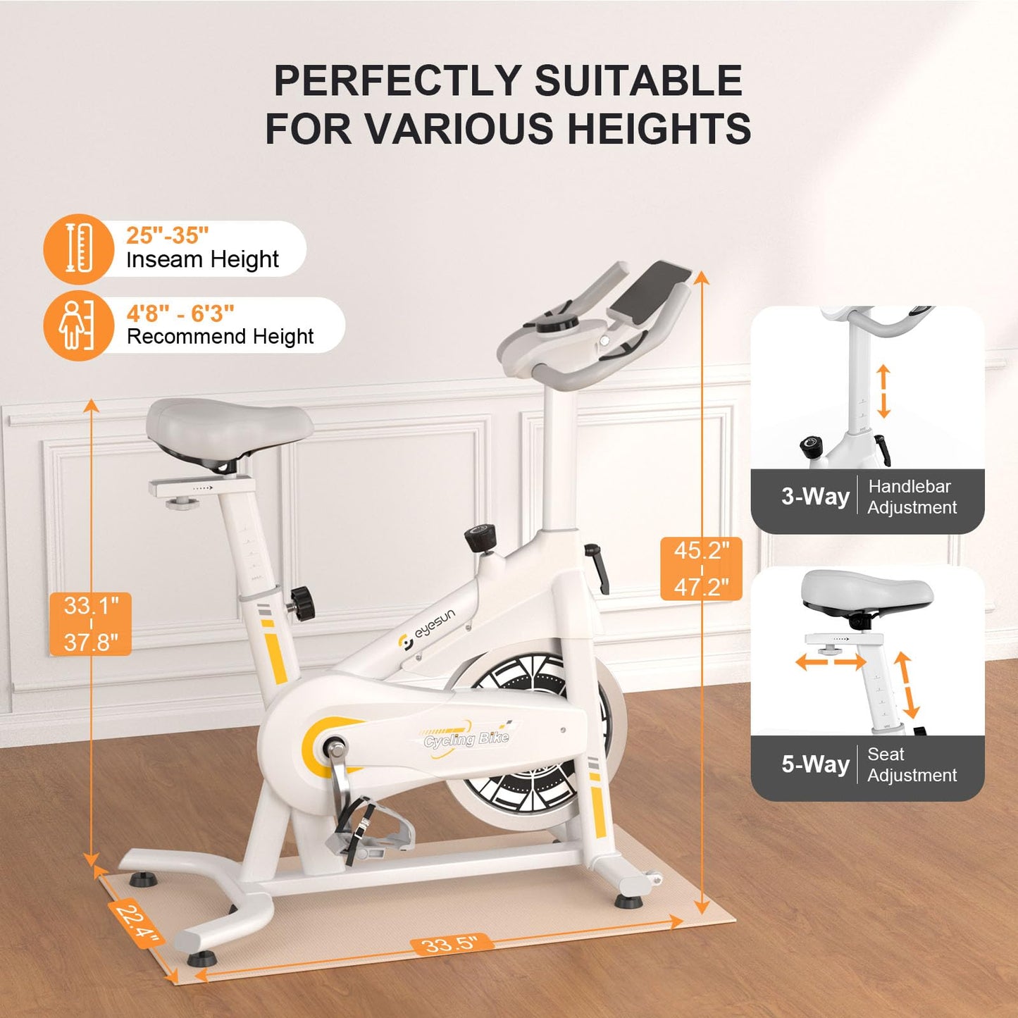 Exercise Bikes for Home,Indoor Bike with Adjustable Friction,Brake Pad Resistance Silent Belt Drive,350lbs/300lbs Weight Capacity&Upgraded Version Seat for Home Cardio&Weight Loss(QM-530W)