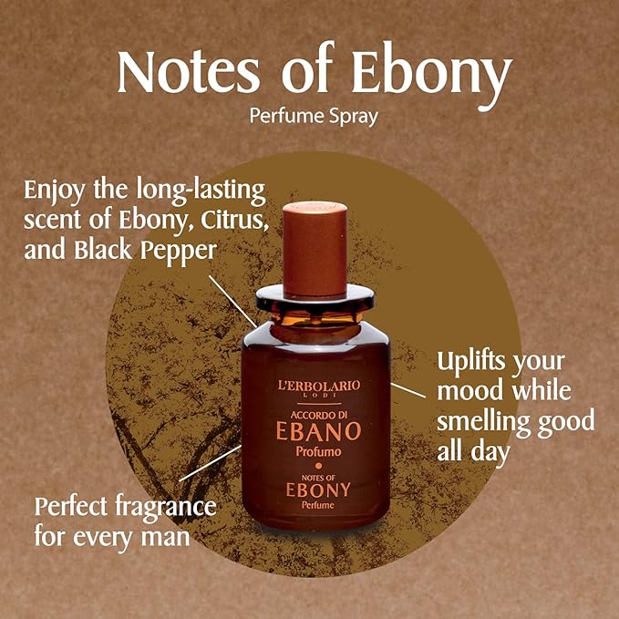 L'Erbolario Notes Of Ebony - Notes Of Grapefruit, Black Pepper And Elemi - Woody Fragrance For Men - Vigorous And Irresistable - Long Lasting Wear - Cruelty Free - 1.7 Oz EDP Spray