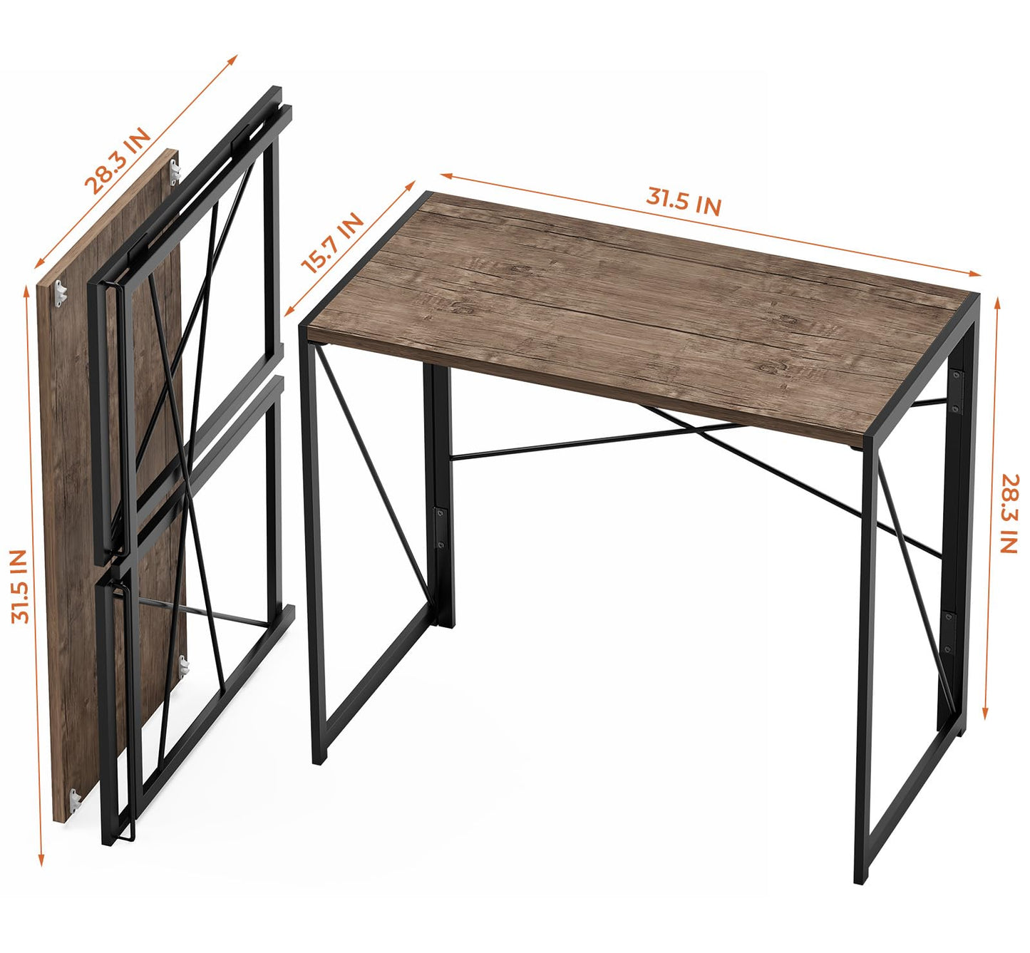 Coavas Folding Desk 31.5 inch Foldable Small Portable Computer Desks, Spaces Saving Writing Sturdy Table for Bedroom, Home Office, Dorm, Apartment, Pre Assembled, Brown