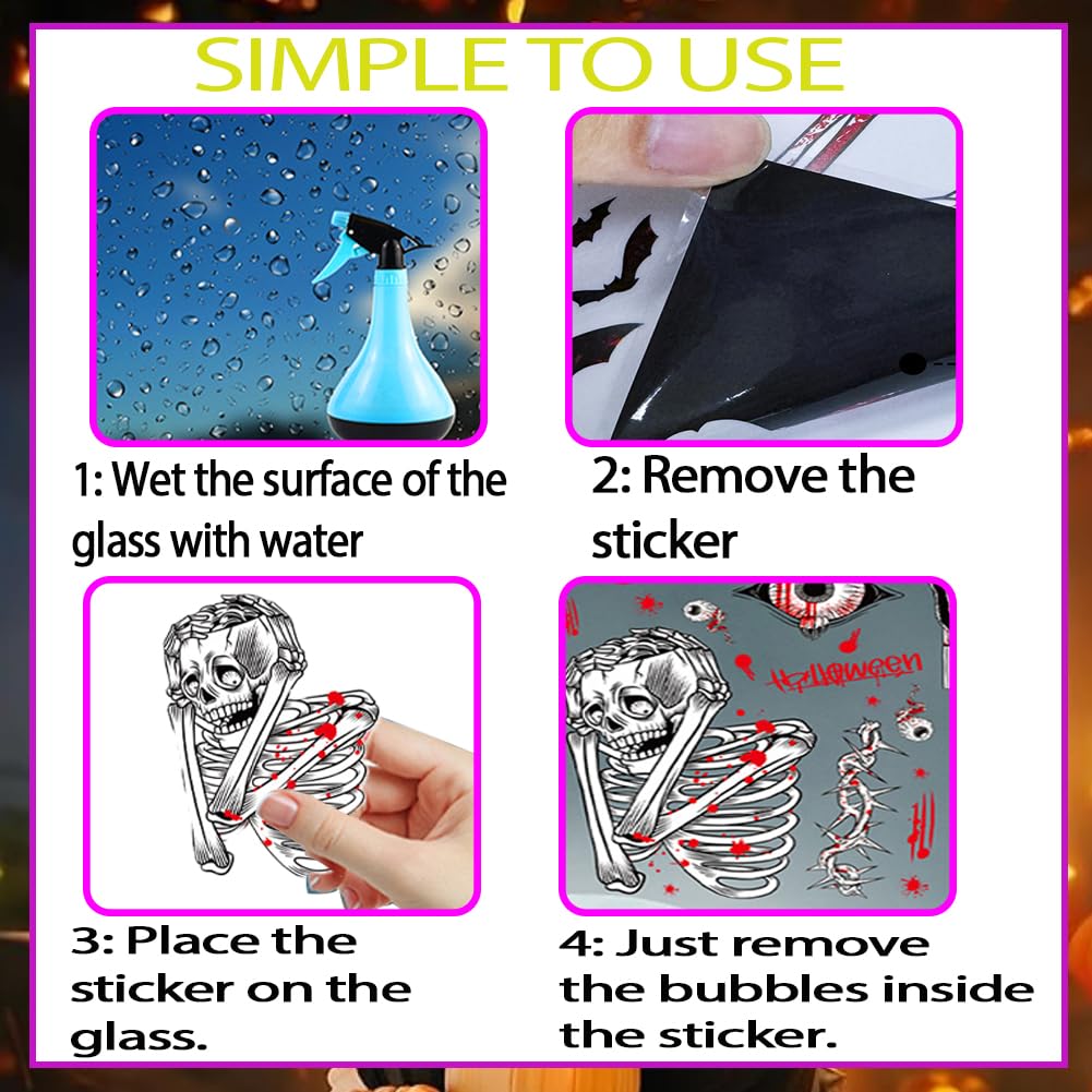Halloween Window Clings Decorations - Scary Ghost & Death Stickers Scary Halloween Party Blood Stickers Decor for Home Classroom Windows Indoor/Outdoor Use - 8 Sheets